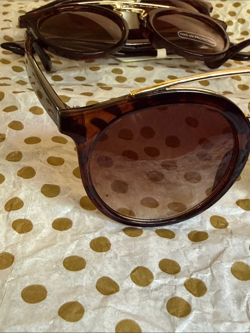 Sears Brown Round Women's Sunglasses with Gold Double Bridge